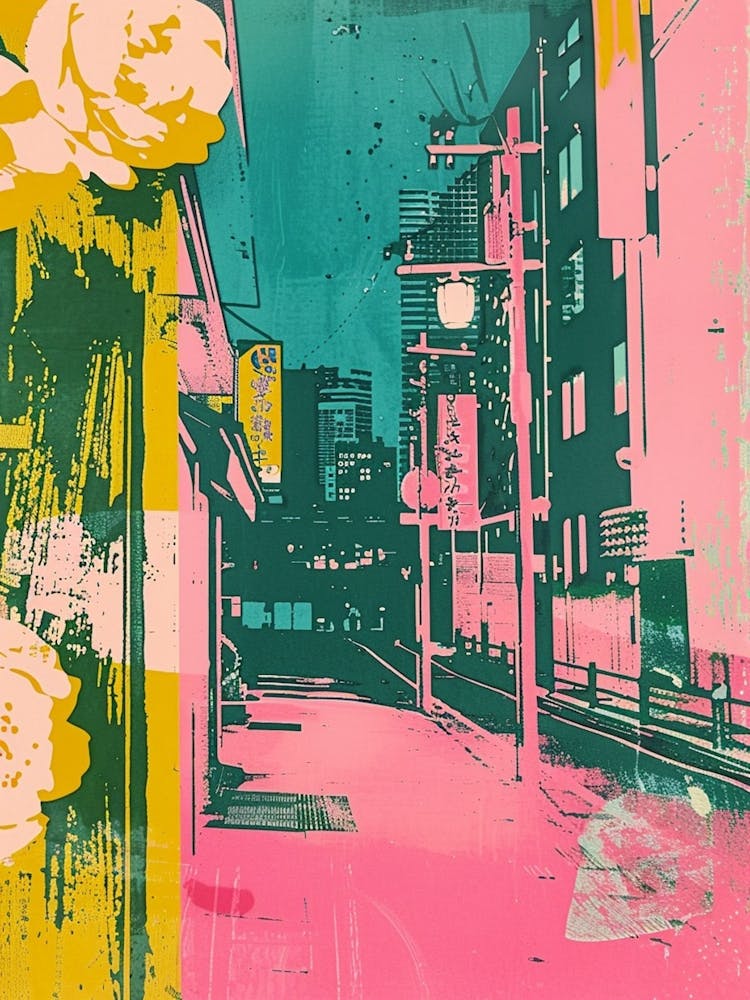 Tokyo Night Scene Pink Silkscreen 1