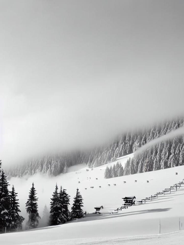 Nozawa Onsen, Japan Black And White Skiing Poster