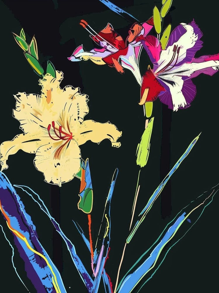 Neon Flowers On Black Gladiolus 3