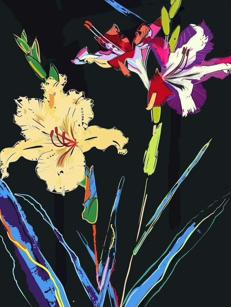 Neon Flowers On Black Gladiolus 3