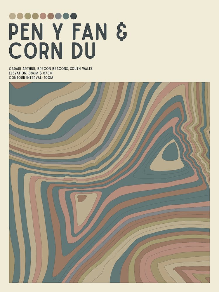 Pen Y Fan And Corn Du Wales Topographic Contour Map