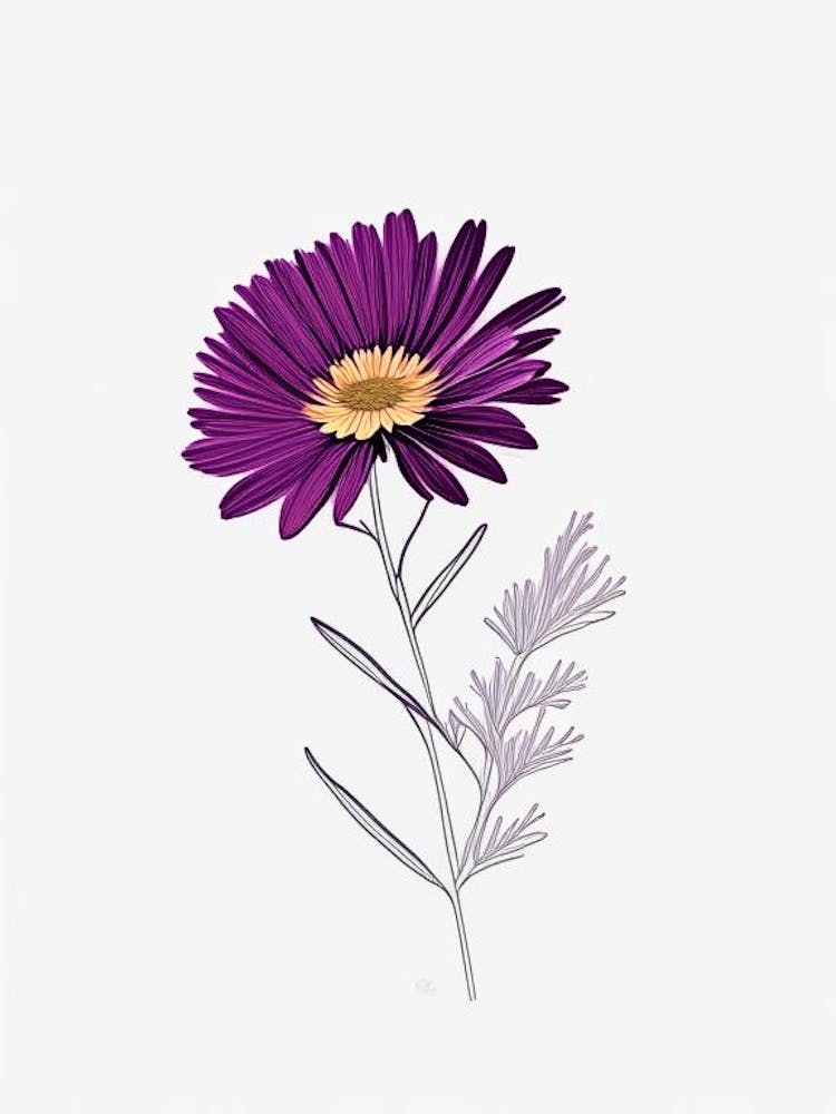 Aster Floral Minimal Line Drawing 1 Flower