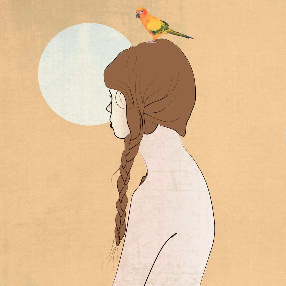 Twilight Of The Moon Girl With A Bird On Her Head