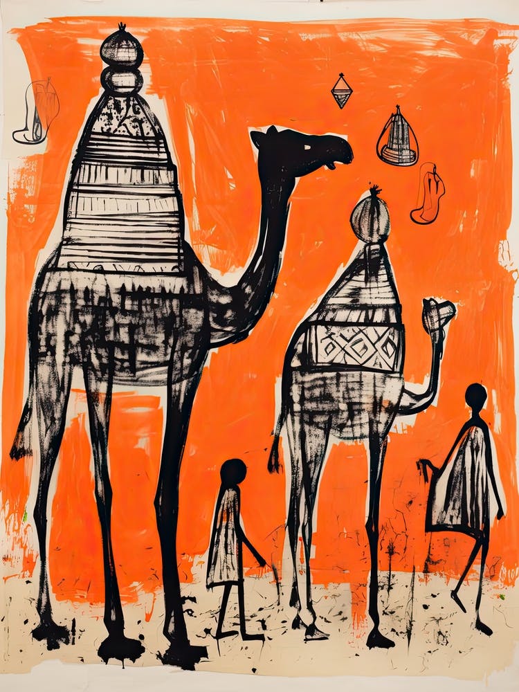 Camel, Woodblock Animal Drawing 2