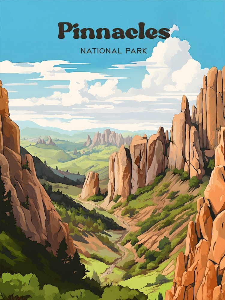 Pinnacles National Park Hiking Travel Illustration