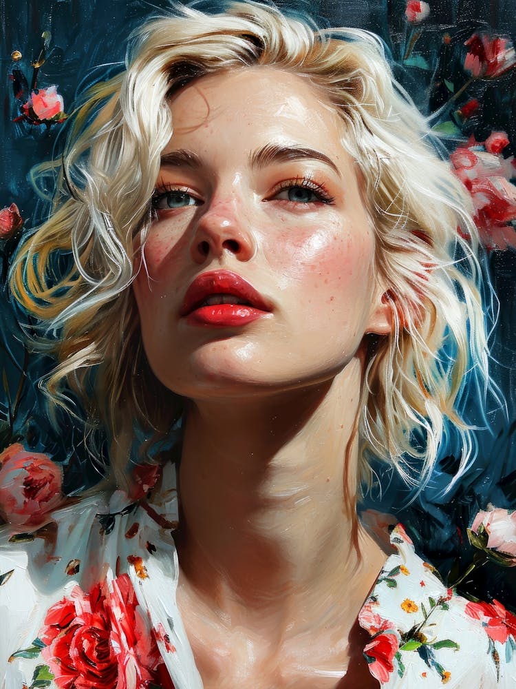 Girl With Flowers painting