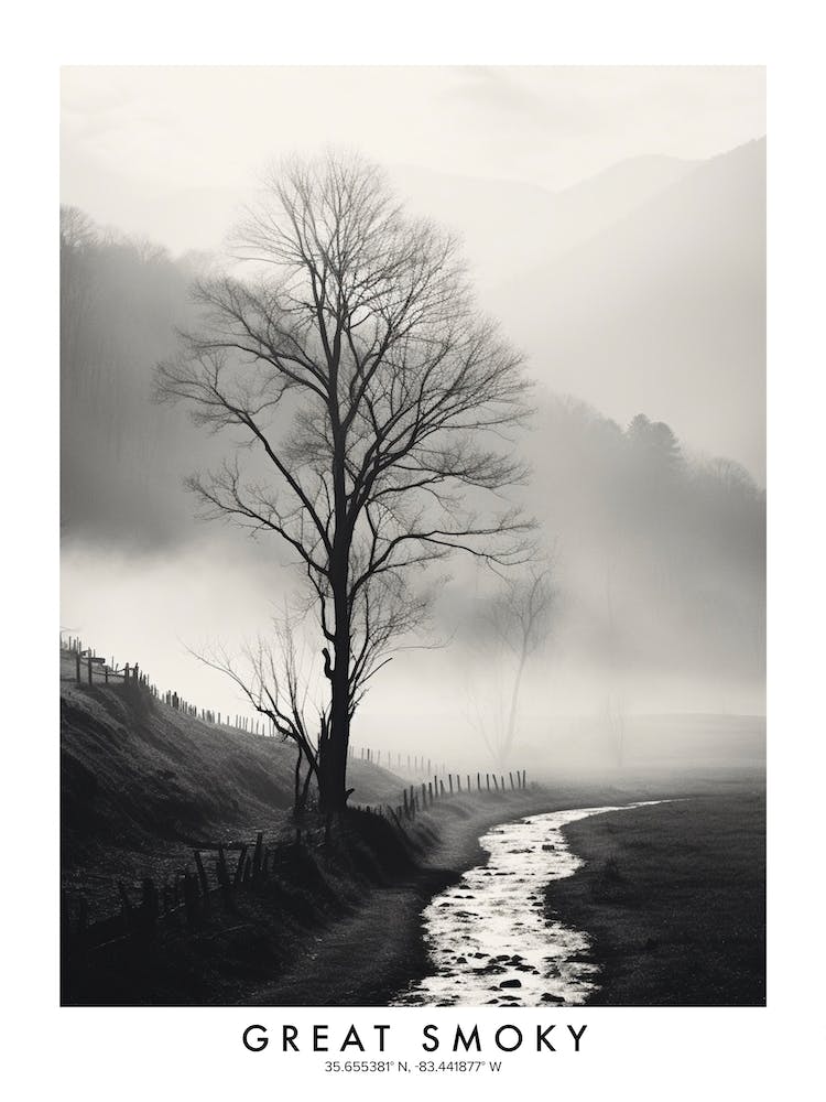 Poster Of Great Smoky, Black And White Analogue Photograph 1