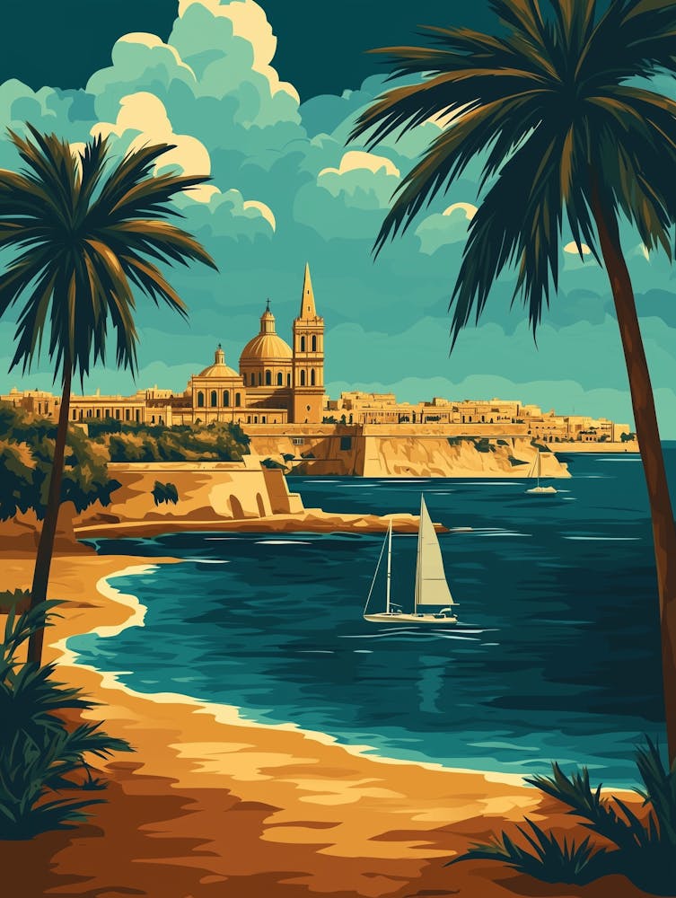 A Retro Style Travel Poster Of Malta
