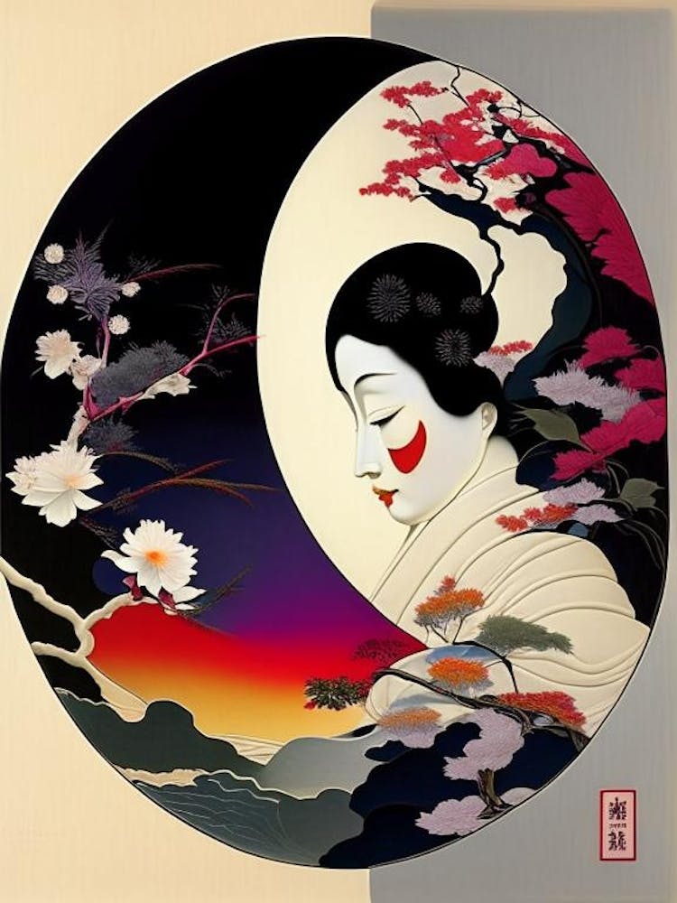 Colour Yin and Yang 6, Japanese Ukiyo E Style