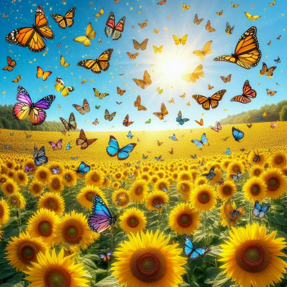 Sunflowers With Butterflies