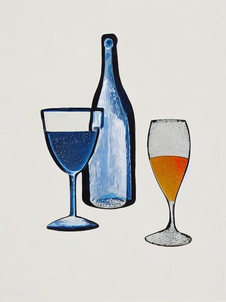 Australian Sparkling Wine 2 Picasso Line Drawing Cocktail Poster