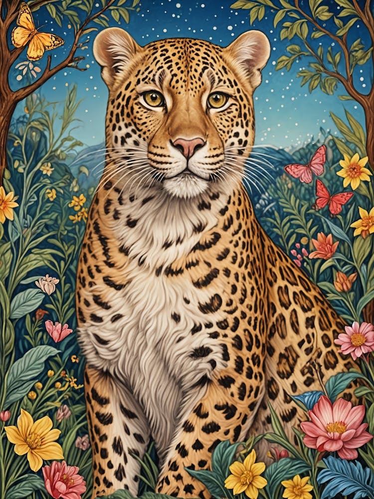 Leopard In The Butterfly Forest