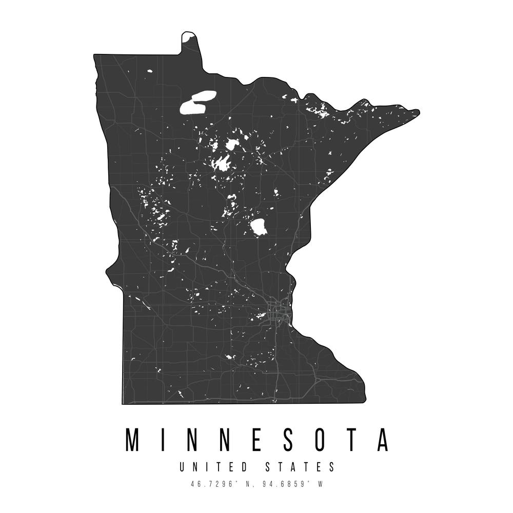 Minnesota Mono Black And White Modern Minimal Street Map Square