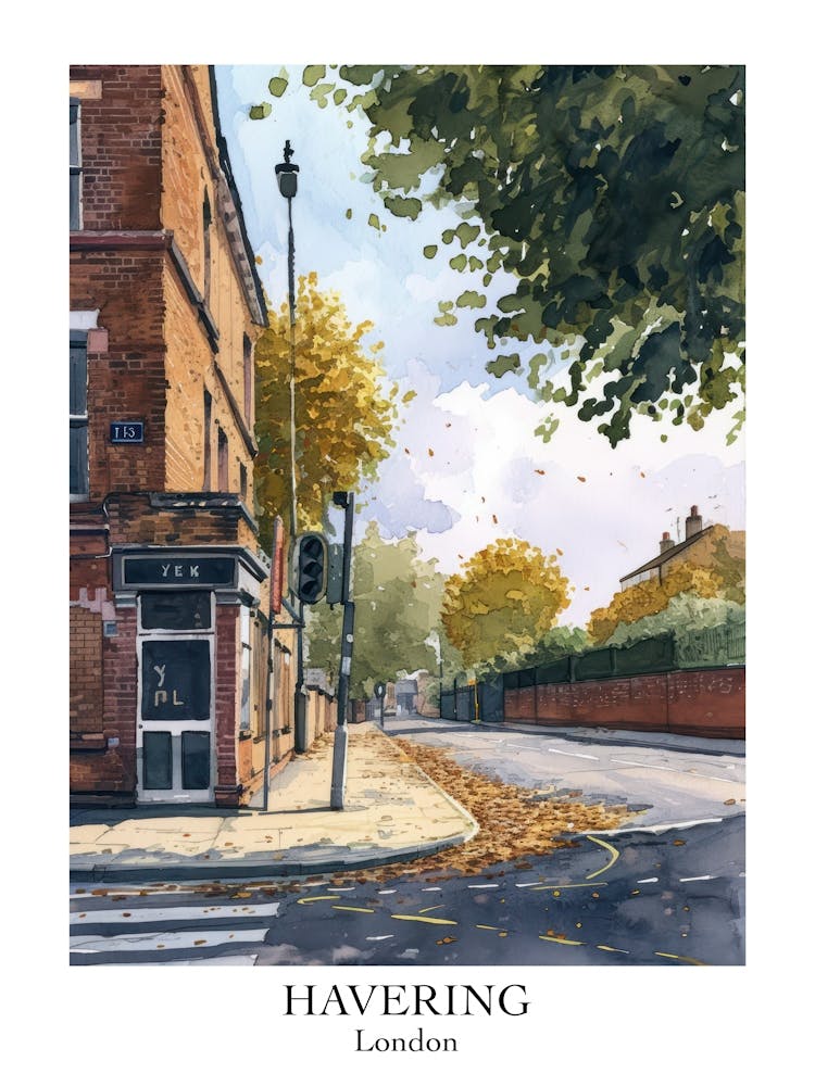 Havering London Borough   Street Watercolour 2 Poster
