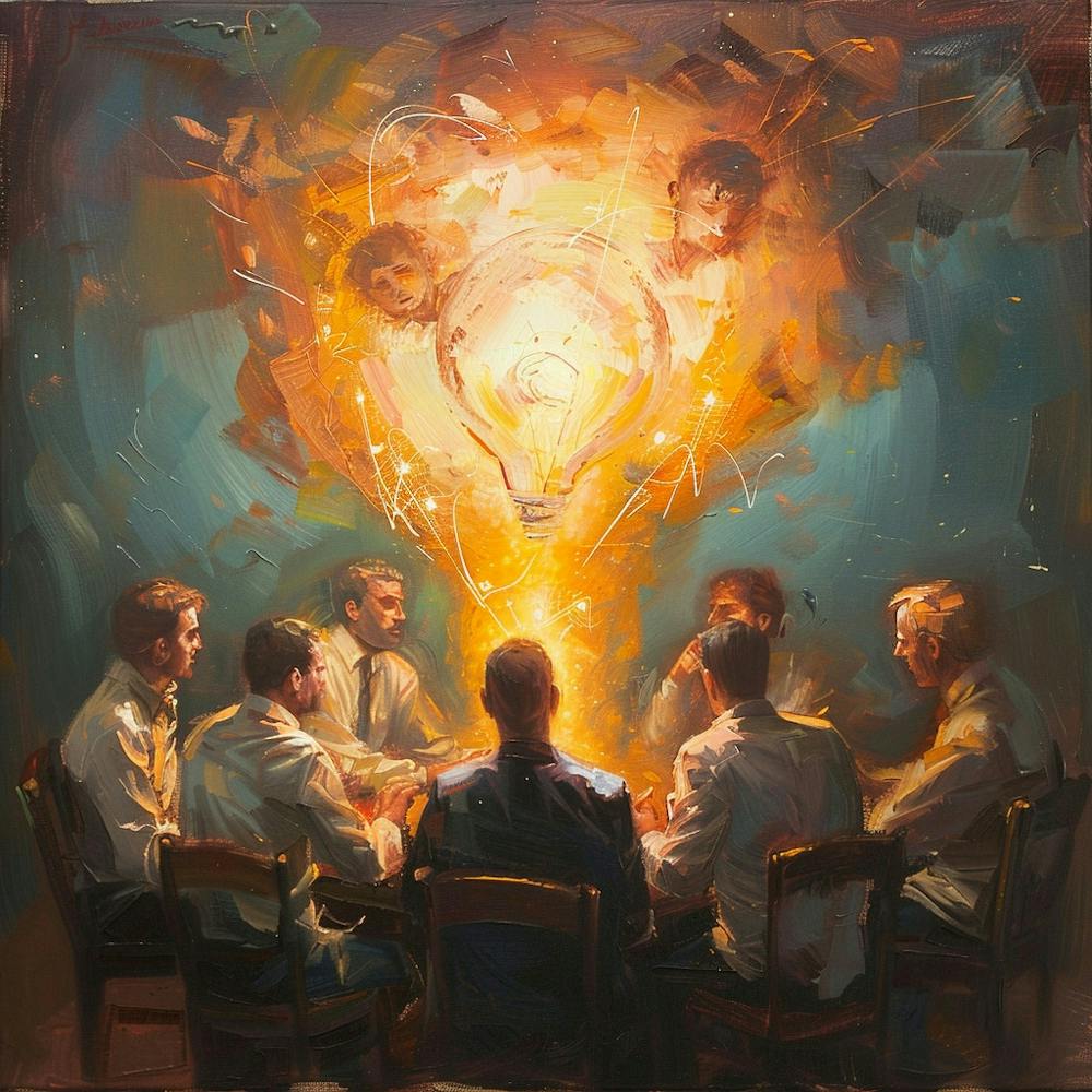 A Team Brainstorming Oil Painting Illustration 1718666037 1
