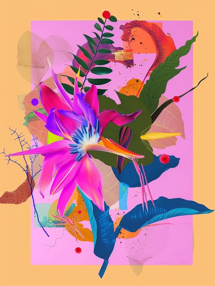 Bird Of Paradise 2 Neon Flower Collage