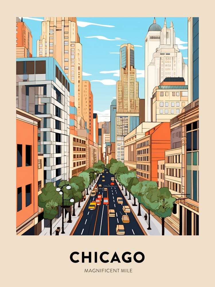 Magnificent Mile 2 Chicago Travel Poster
