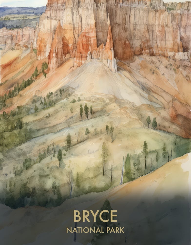 Bryce Canyon Nationalpark Aquarell-Reiseposter im Vintage-Stil 2