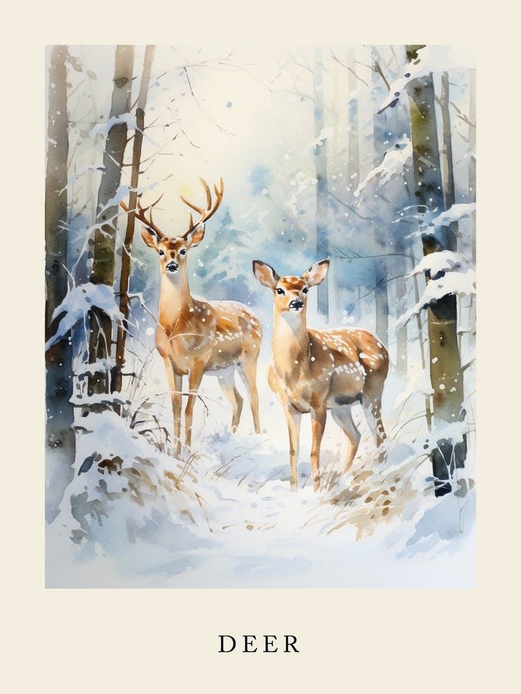 Winter Watercolour Deer 7 Poster