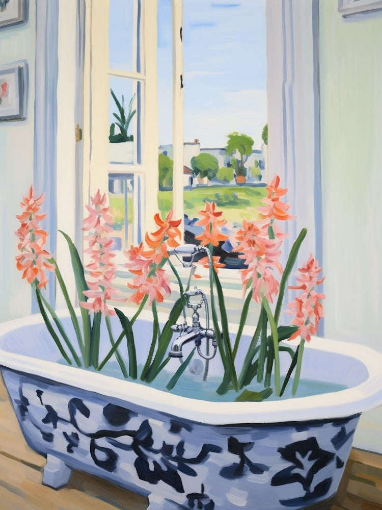 A Bathtube Full Gladiolus In A Bathroom 1