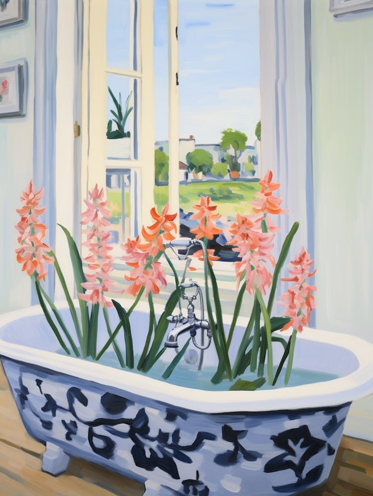 A Bathtube Full Gladiolus In A Bathroom 1