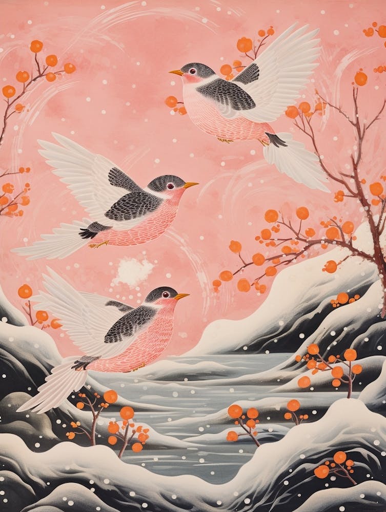 Impression d'Oiseau d'Inspiration Japonaise Vintage Cincle Plongeur 1