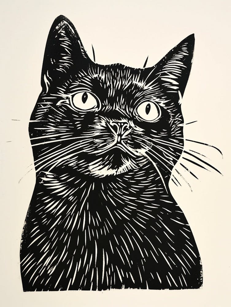 British Shorthair Linocut Blockprint 8