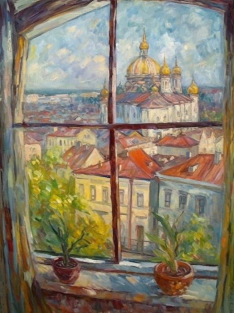 Window View Of Moscow Russia Impressionism Style 1