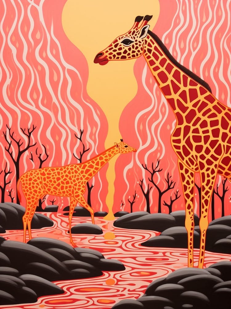Two Giraffes In The River
