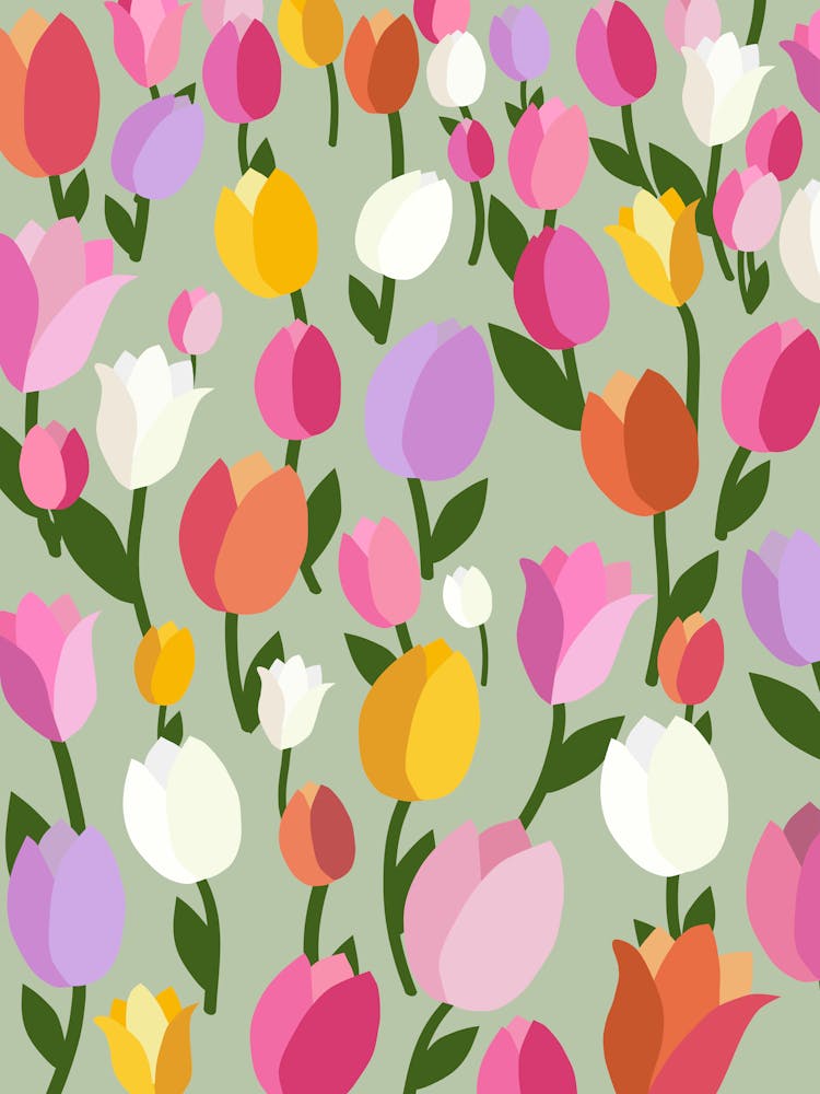 Tulip Field | 05 – Colorful Floral On Pastel Green