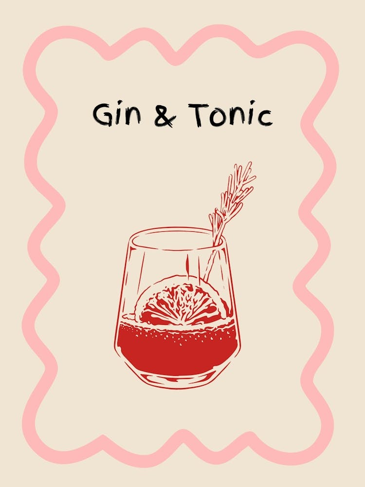 Gin & Tonic Doodle Poster Pink & Red