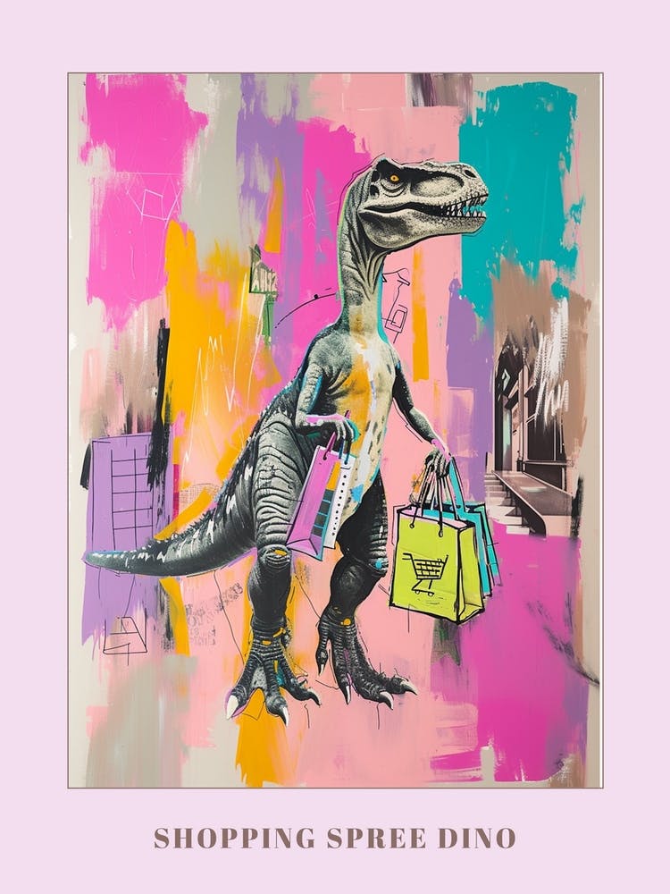 Dinosaur Shopping Pink Purple Graffiti Style 3 Poster