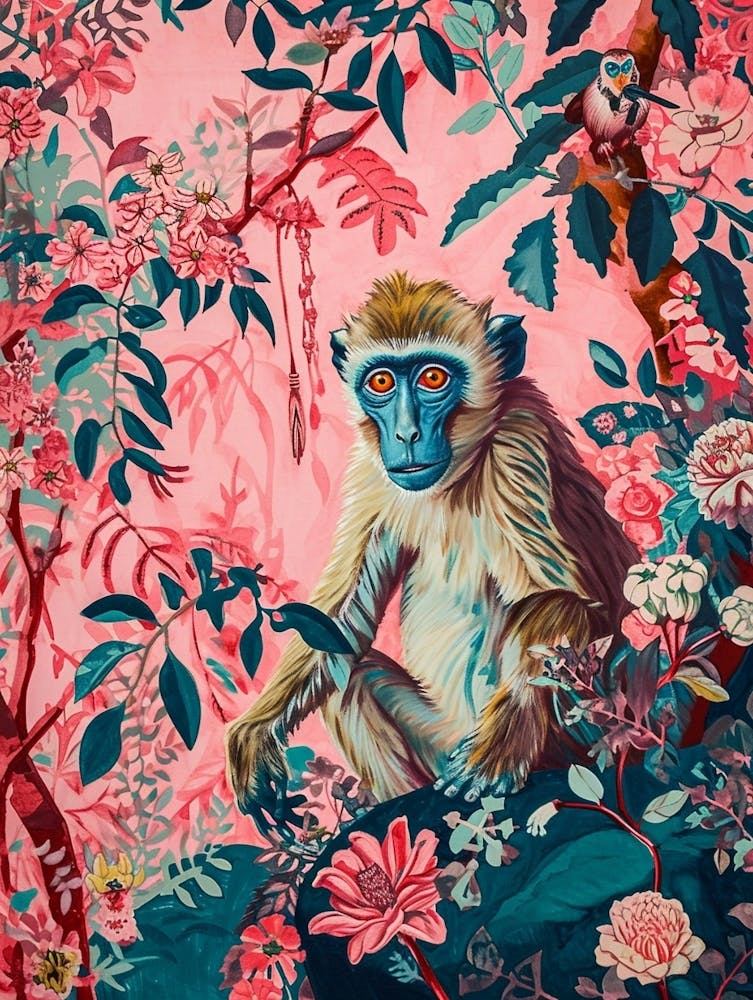 Floral Animal Painting Baboon 3