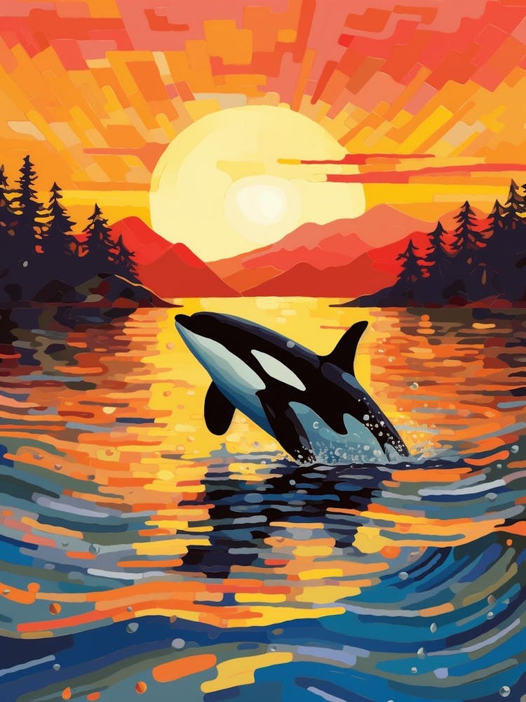 Brushstrokes Orca Whale In The Sunset