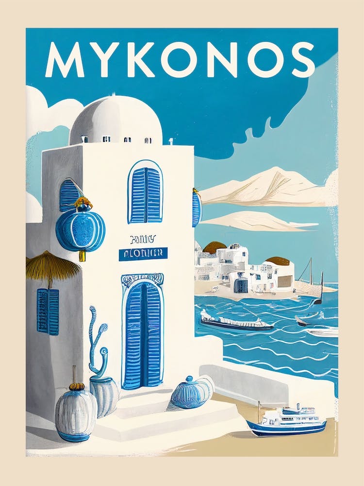 Mykonos Vintage Travel Poster