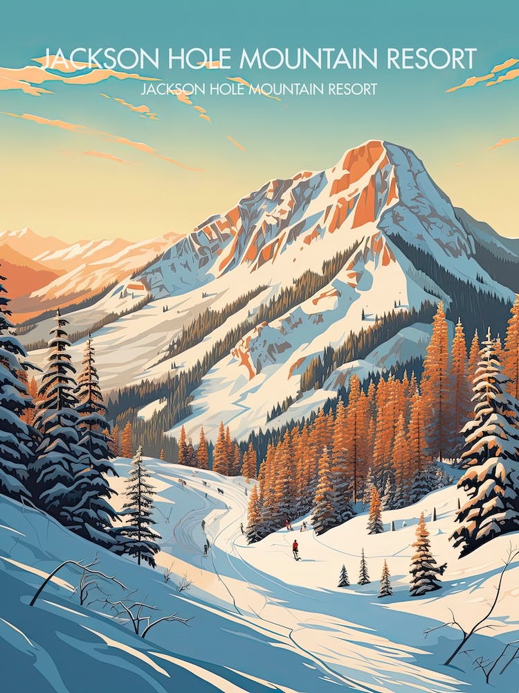 Poster Of Jackson Hole Mountain Resort   Wyoming, Usa, Ski Resort Illustration 1