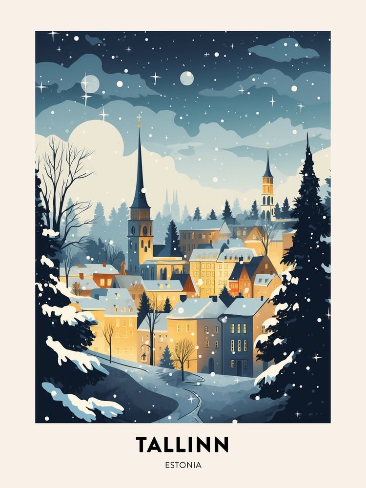 Winter Night  Travel Poster Tallinn Estonia 3