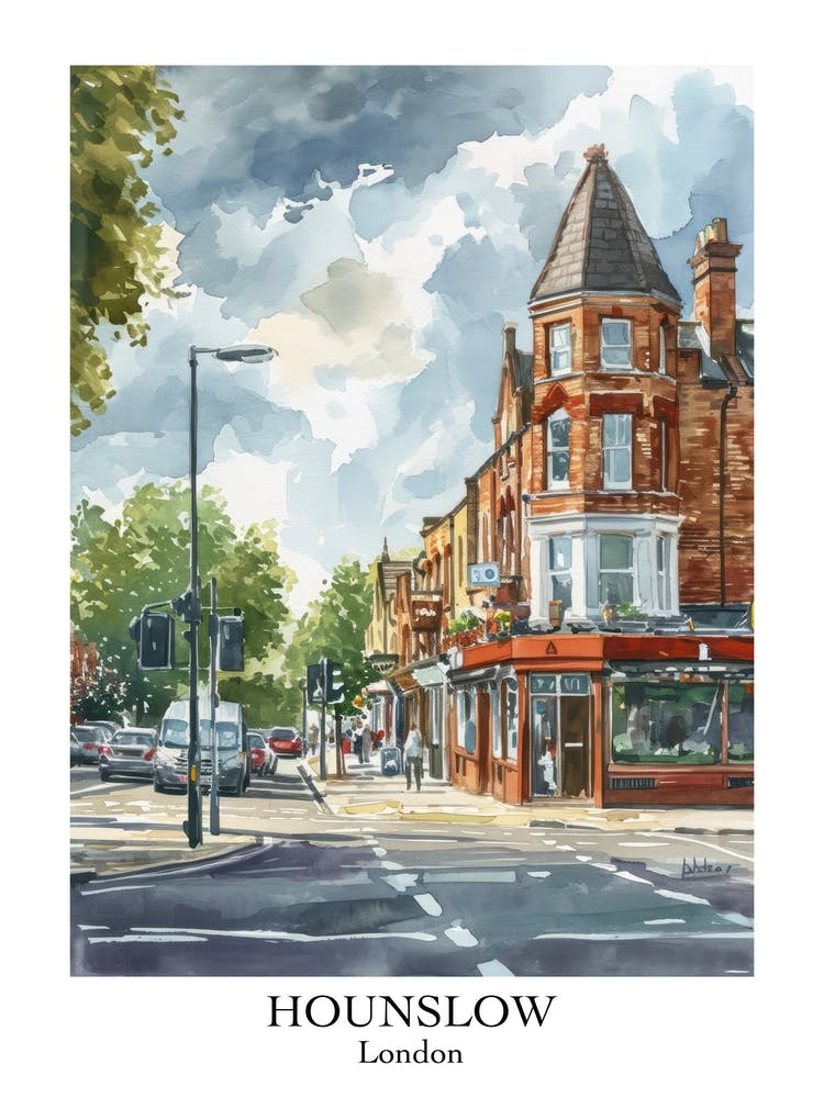 Hounslow London Borough   Street Watercolour 1 Poster