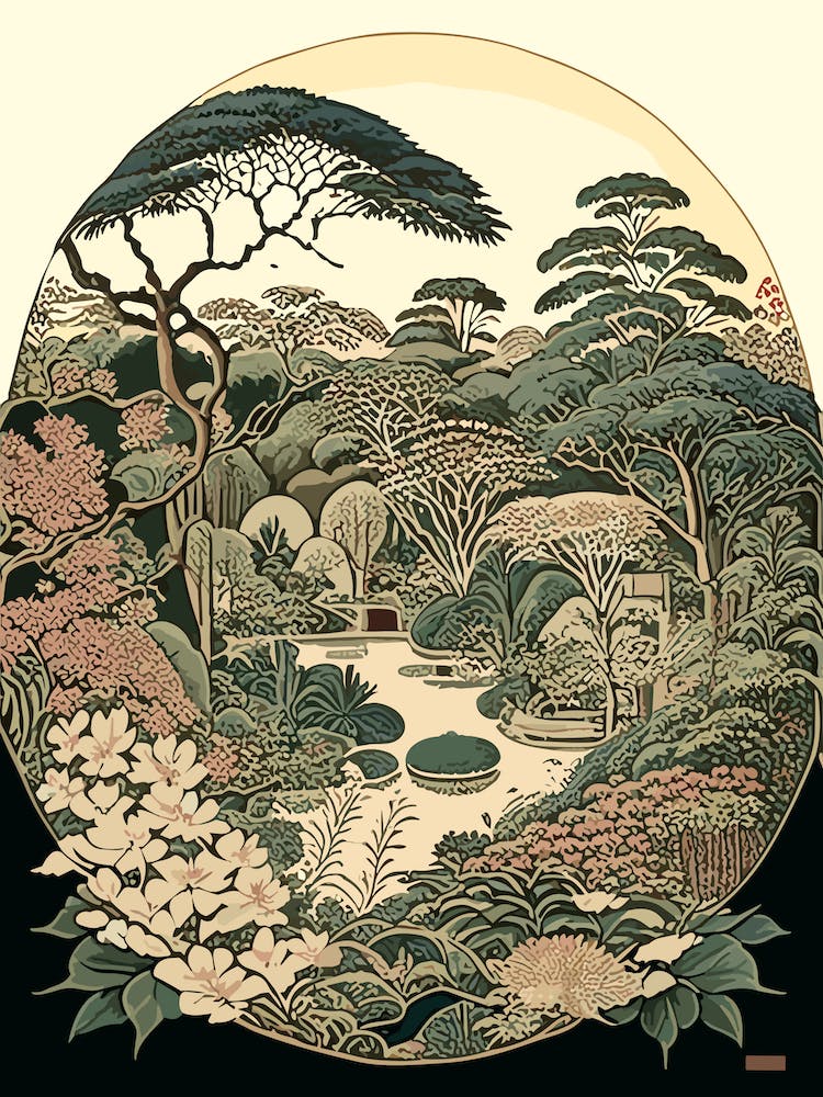 Rikugien Gardens 1, Japan Vintage Botanical