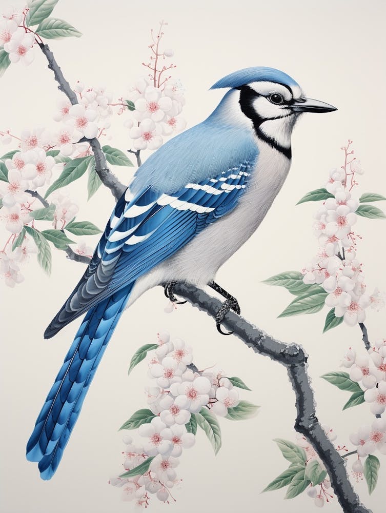 Ohara Koson Inspired Bird Painting Blue Jay 1