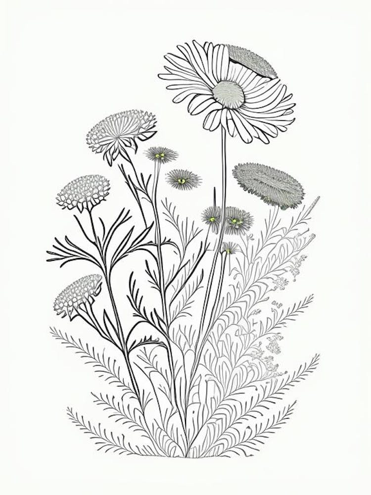 Chamomile Herb William Morris Inspired Line Drawing 2