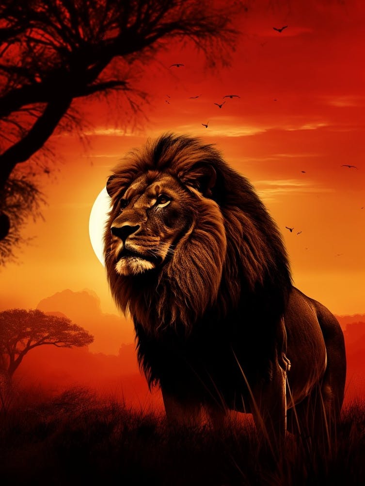 African Lion Sunset Painting 5