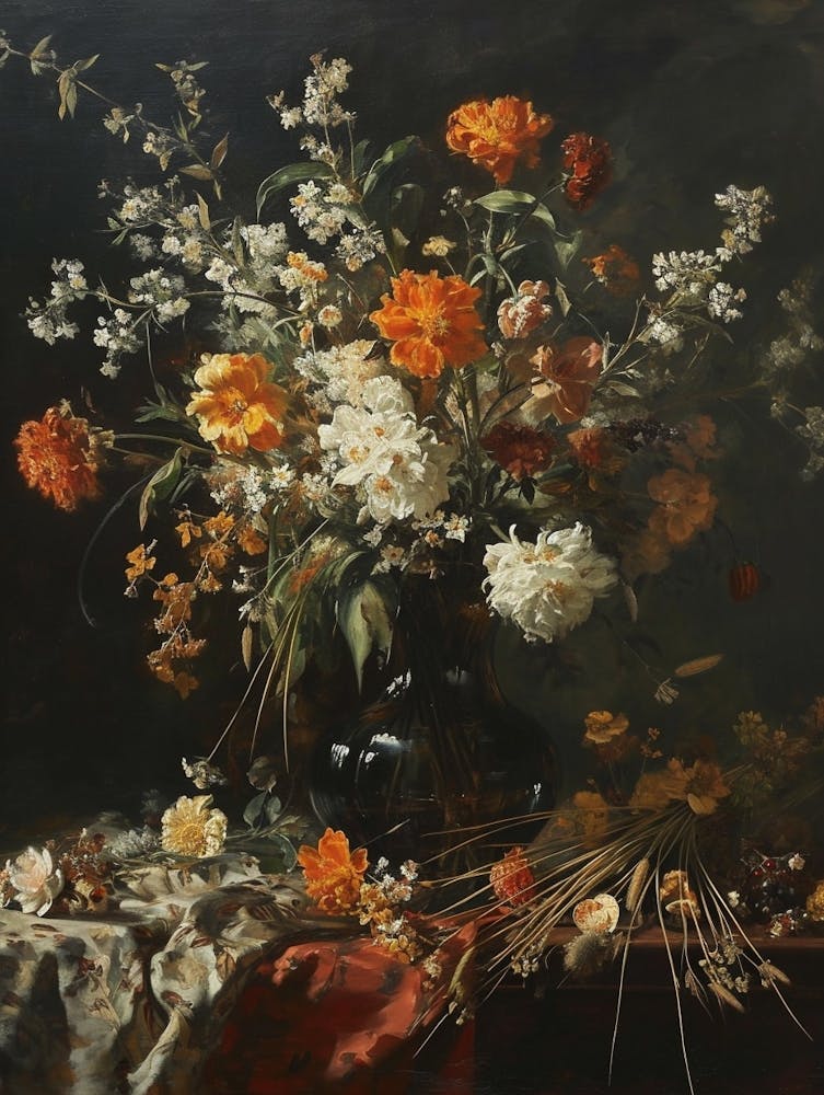 Baroque Floral Still Life Flax Flowers 1