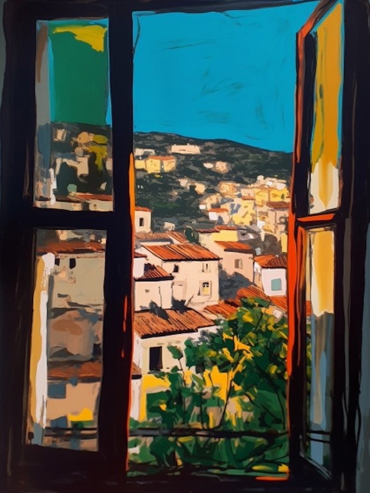 Window View Of Athens Greece In The Style Of Pop Art 3