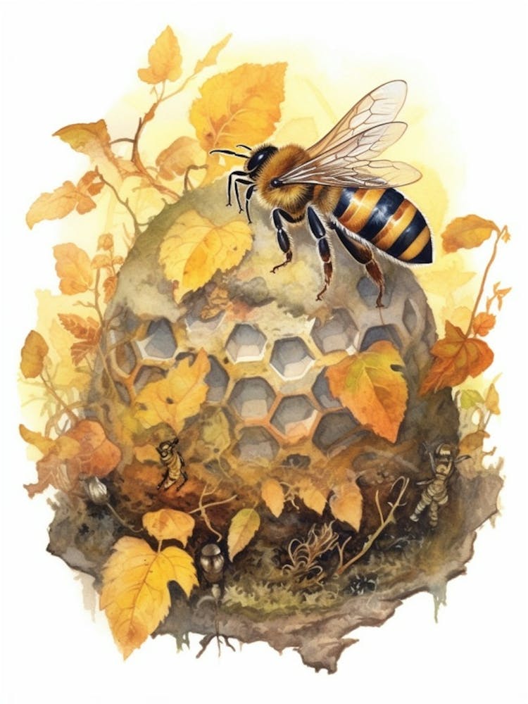 Royal Jelly Bee Beehive Watercolour Illustration 3