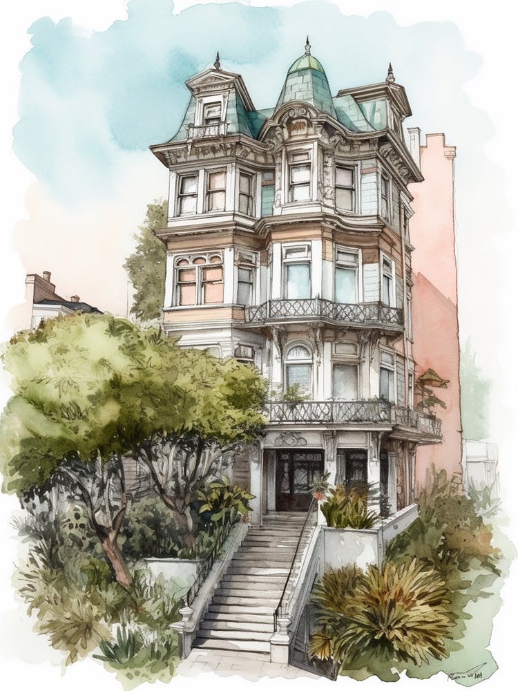 Pacific Heights San Francisco Neighborhood, Watercolour 2