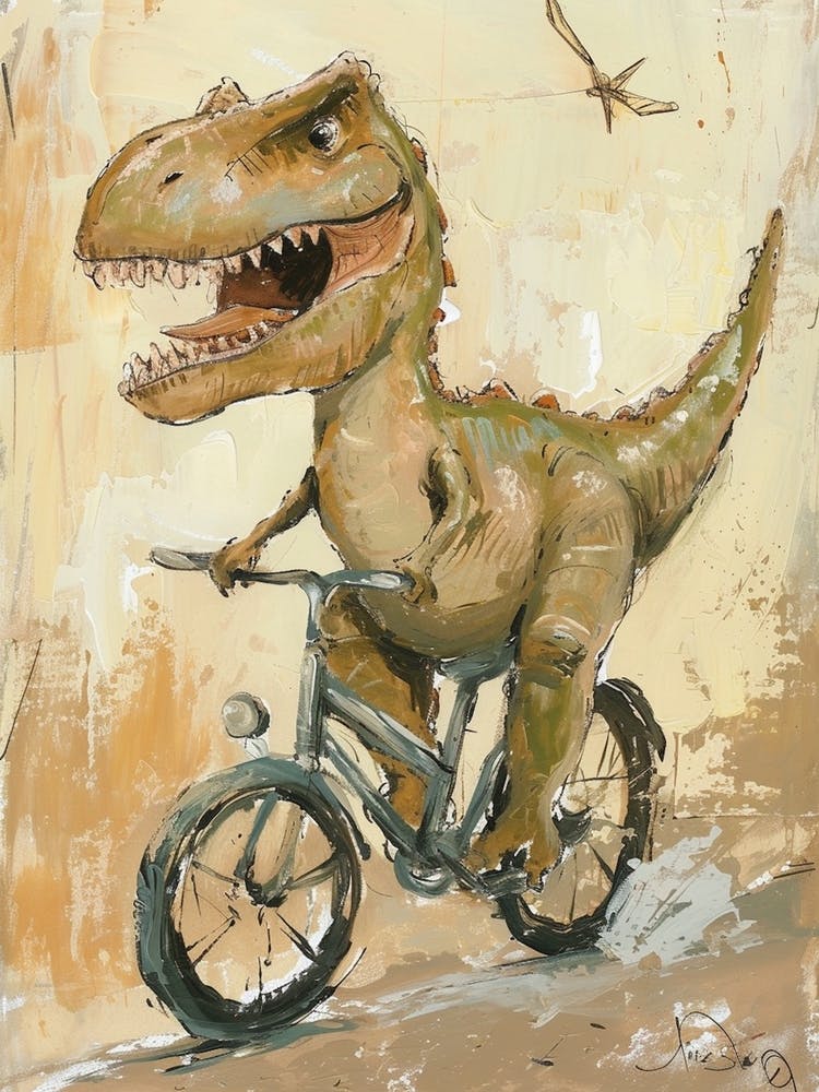 Dinosaur On A Bike Painting 3