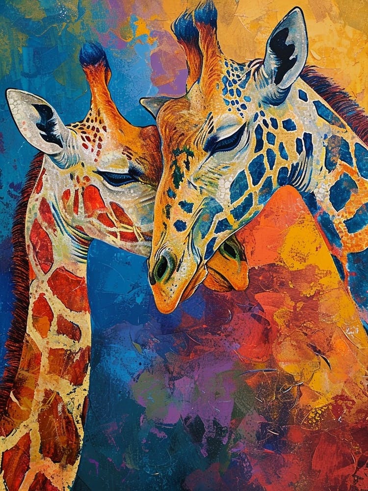 Two Giraffes Colourful Oil Painting Inspired 1