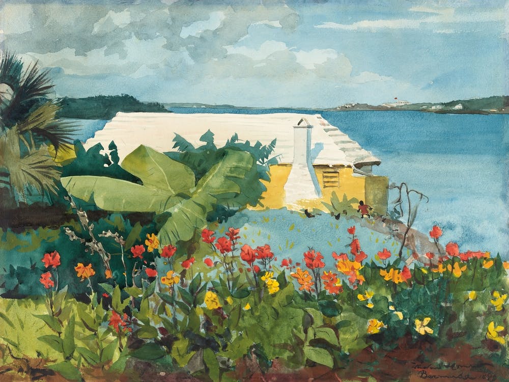 Flower Garden And Bungalow, Bermuda (1899), Winslow Homer