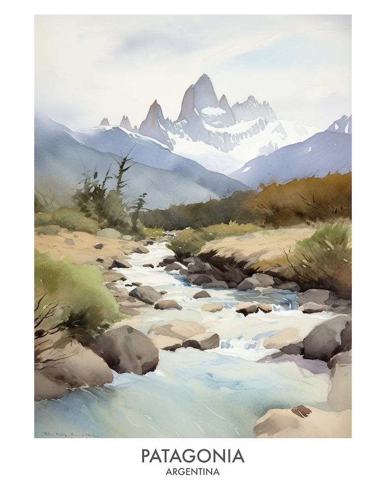 Patagonia Argentina Watercolour Travel Poster 4